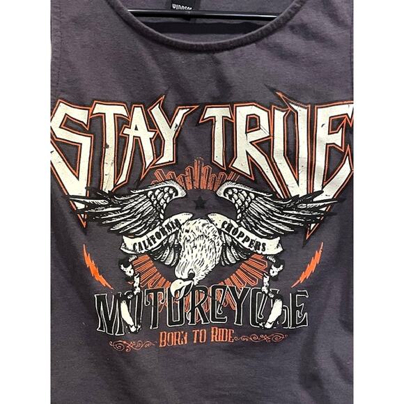 "Stay True" Windsor Rocker Motorcycle Concert Sleeveless Cropped Tee Sz L - Picture 4 of 6